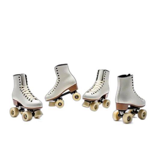 shoes, set, four, roller, skates, white, wheels, black transparent PNG cut-out