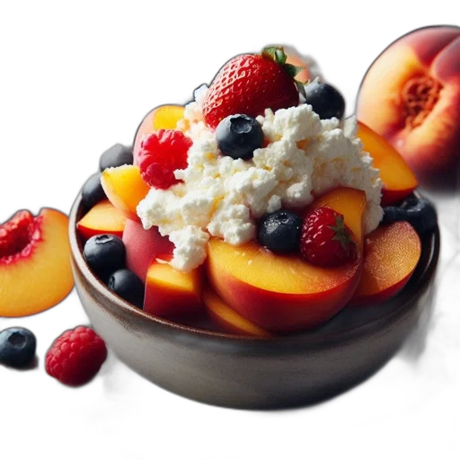 food, enticing, fruit, salad, combines, sliced, peaches, strawberries transparent PNG cut-out