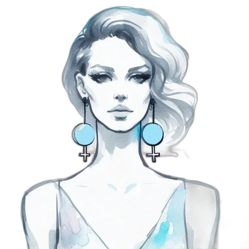jewelry, dress, face, concept art, watercolor, fantasy art, pixel art, blue transparent PNG cut-out
