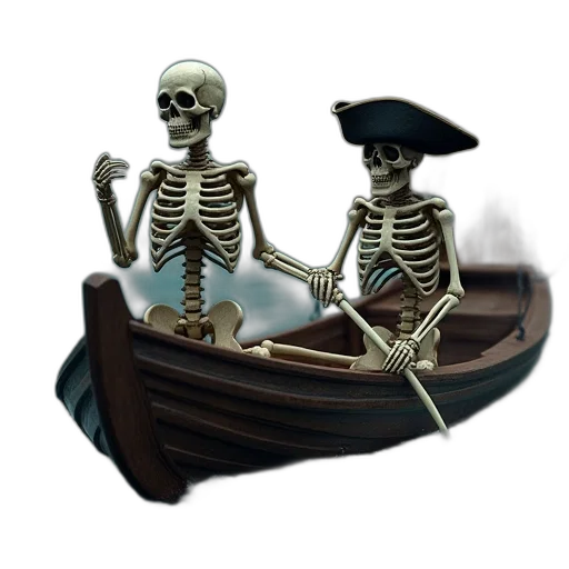 jewelry, 3d render, concept art, underwater, two, skeletons, boat, skeleton transparent PNG cut-out