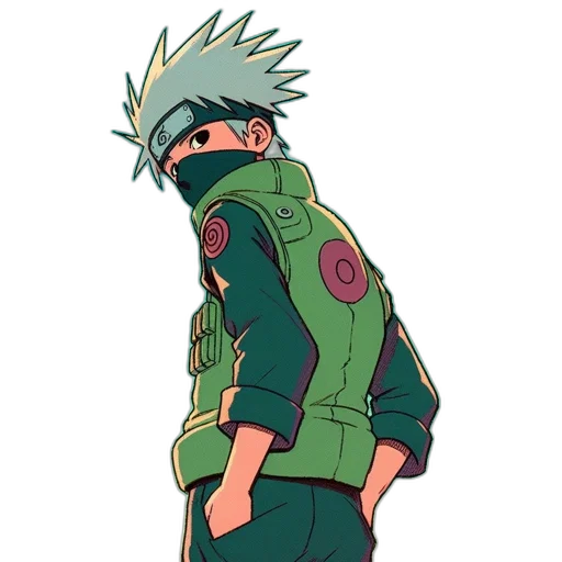 jacket, mask, weapon, staff, concept art, pixel art, anime, comic book art transparent PNG cut-out