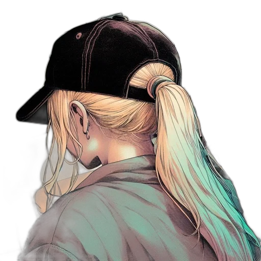 hat, jacket, hair, face, watercolor, anime, cyberpunk, concept art transparent PNG cut-out
