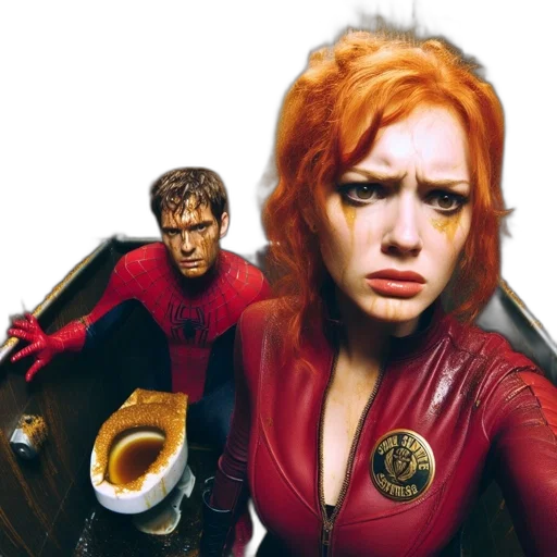 comic book art, outer space, underwater, fire, grungy, bathroom, stall, anxious transparent PNG cut-out