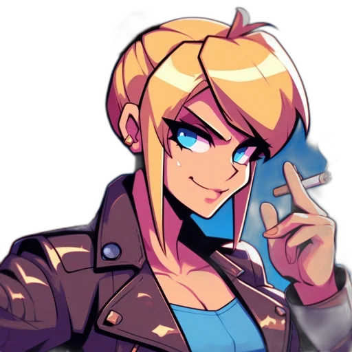 jacket, staff, weapon, pixel art, vaporwave, anime, cartoon, blue transparent PNG cut-out