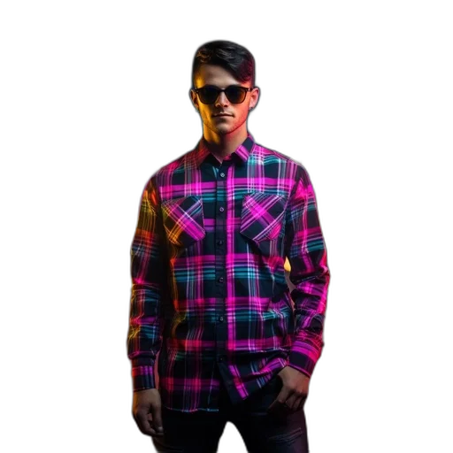 jacket, staff, face, robot, 3d render, vaporwave, pixel art, photorealistic transparent PNG cut-out