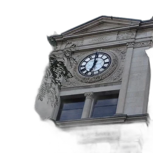 building, 3d render, photorealistic, clock, side, roman, numerals, intricate transparent PNG cut-out