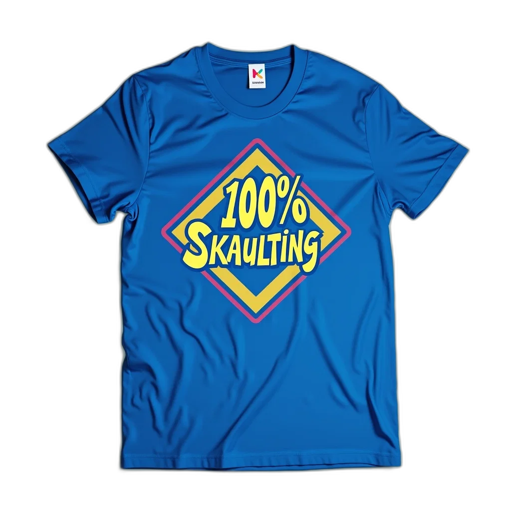 blue, t-shirt, graphic, design, reads, 100, skaulting, stylized transparent PNG cut-out