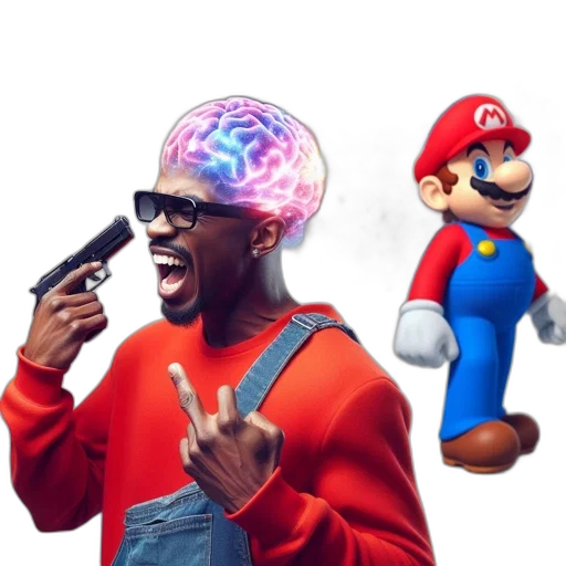 hat, weapon, concept art, pixel art, 3d render, man, exposed, brain transparent PNG cut-out