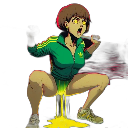 jacket, concept art, comic book art, anime, pixel art, fire, green, animated transparent PNG cut-out
