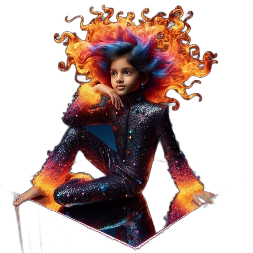 hair, jacket, concept art, fantasy art, comic book art, pixel art, outer space, fire transparent PNG cut-out