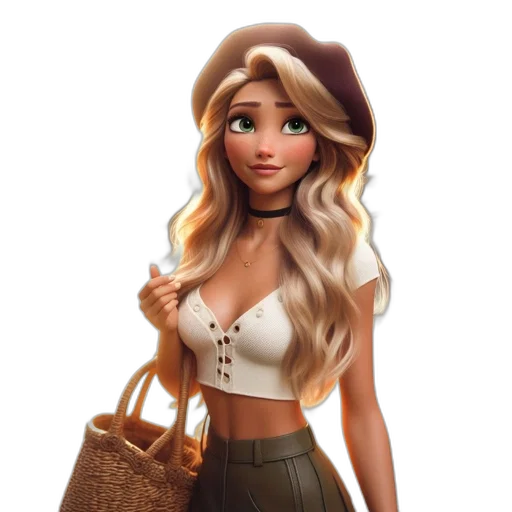 dress, hat, fantasy art, concept art, 3d render, cartoon, earth tones, animated transparent PNG cut-out