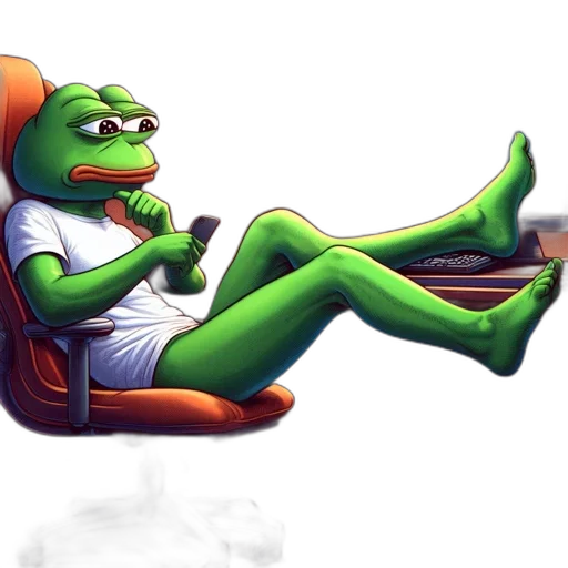 concept art, green, anthropomorphic, frog, sits, office, chair, browsing transparent PNG cut-out