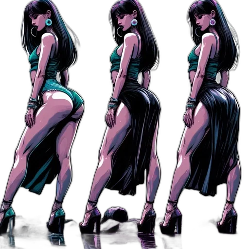 comic book art, concept art, cartoon, cyberpunk, neon lights, woman, striking, teal transparent PNG cut-out