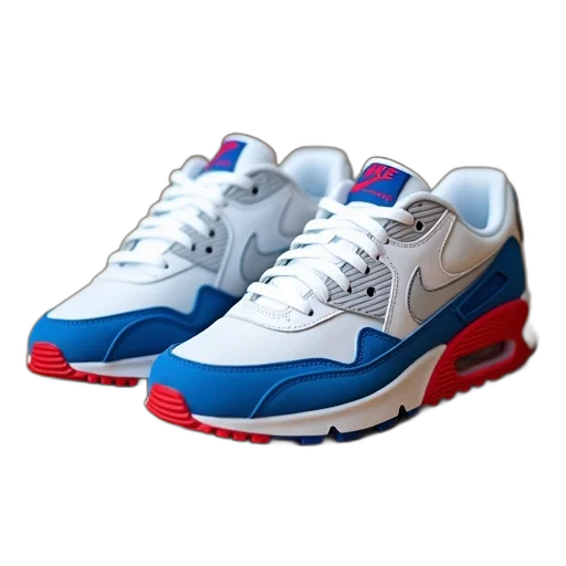 shoes, 3d render, vaporwave, pair, white, blue, nike, sneakers transparent PNG cut-out