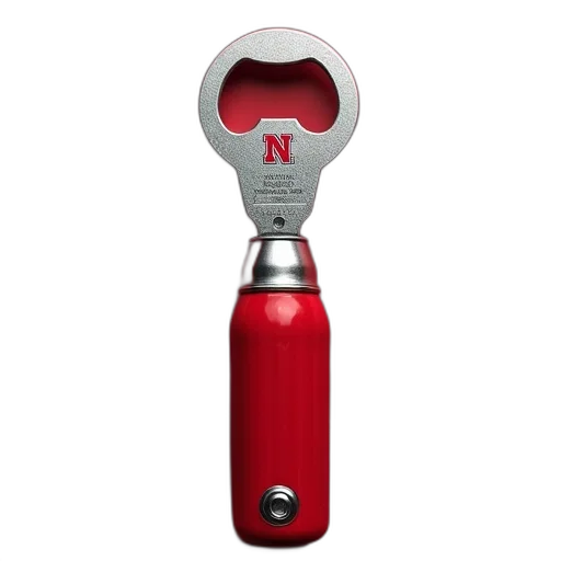 bottle, staff, weapon, red, silver, nebraska, cornhuskers, opener transparent PNG cut-out