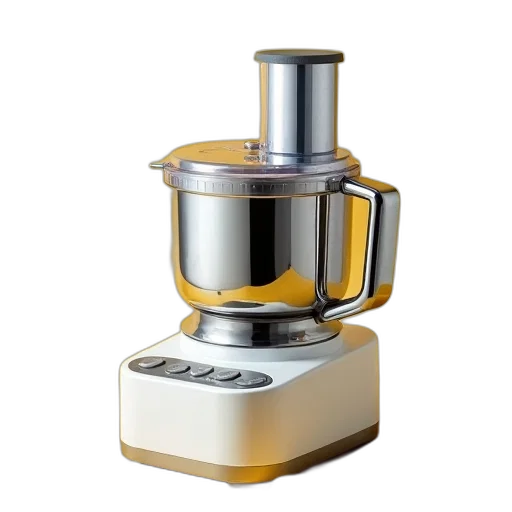 3d render, shiny, new-looking, food, processor, metallic, finish, placed transparent PNG cut-out