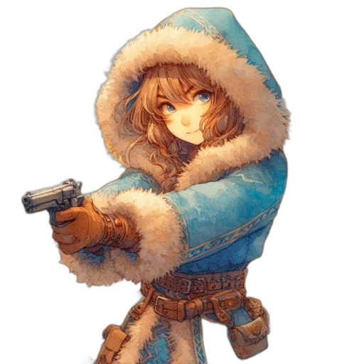 jacket, weapon, staff, animal, concept art, pixel art, fantasy art, anime transparent PNG cut-out