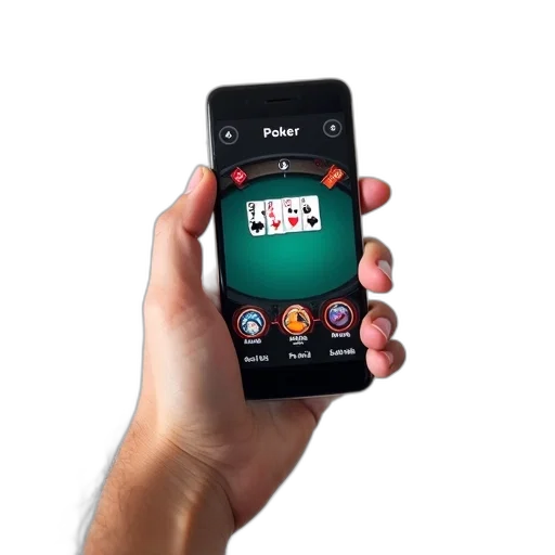 person, hand, holding, smartphone, displaying, poker, game, interface transparent PNG cut-out