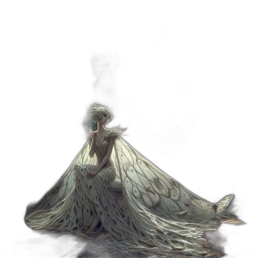 dress, crown, dragon, creature, concept art, fantasy art, watercolor, photorealistic transparent PNG cut-out
