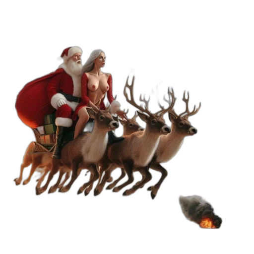 concept art, 3d render, fantasy art, fire, snow, forest, santa, rides transparent PNG cut-out