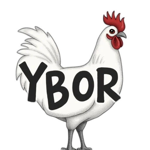 food, 3d render, white, cock, standing, words, ybor, black transparent PNG cut-out