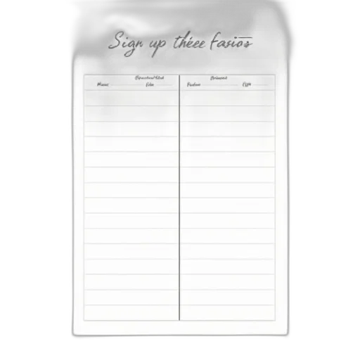 staff, blank, sign-up, sheet, heading, sign, top, below transparent PNG cut-out
