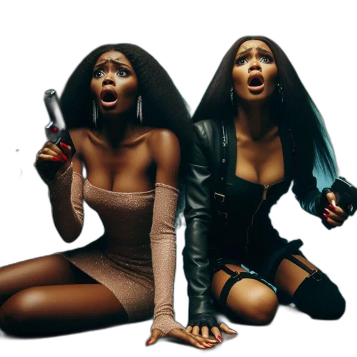 concept art, two, women, hold, guns, amidst, shocking, circumstances transparent PNG cut-out