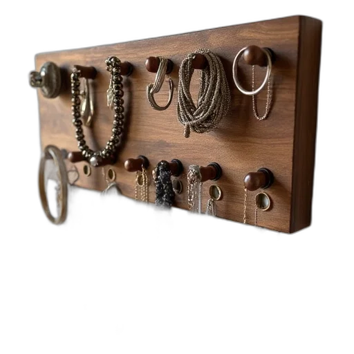 jewelry, furniture, staff, earth tones, wall, rack, lots, inside transparent PNG cut-out