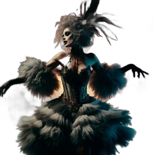 dress, hair, creature, mask, concept art, fantasy art, 3d render, pixel art transparent PNG cut-out