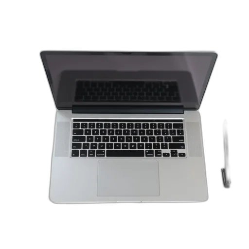 staff, 3d render, sleek, silver, laptop, open, white, desk transparent PNG cut-out