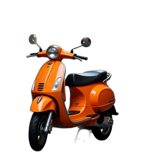 3d render, photorealistic, orange, scooter, narrow, european, street transparent PNG cut-out