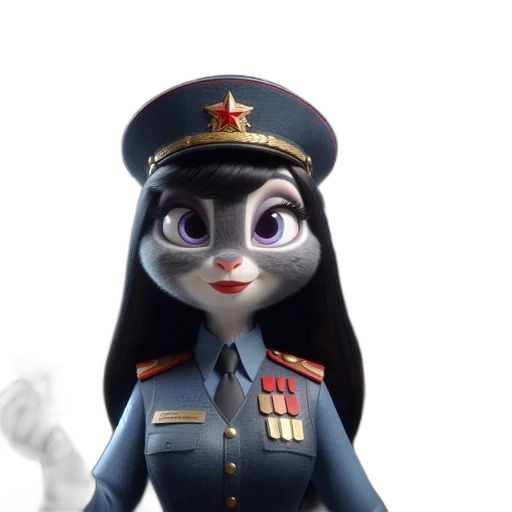 staff, concept art, cartoon, 3d render, anthropomorphic, rabbit, woman, military transparent PNG cut-out