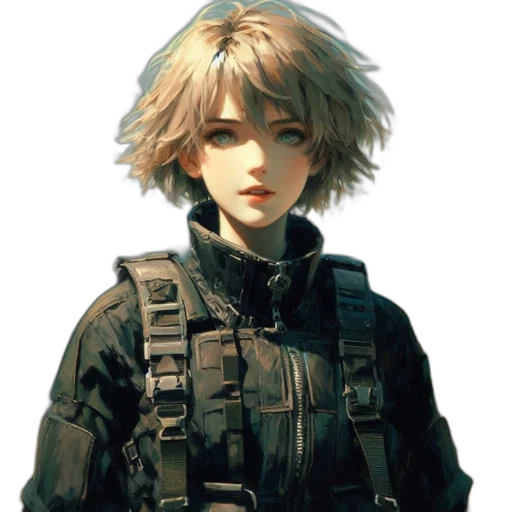 jacket, face, weapon, hair, concept art, cyberpunk, pixel art, watercolor transparent PNG cut-out