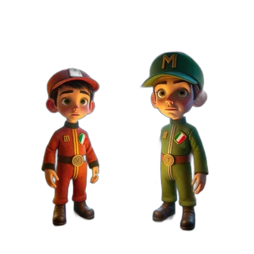 staff, 3d render, concept art, cartoon, photorealistic, two, characters, red transparent PNG cut-out