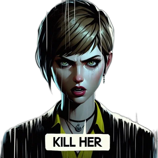 comic book art, cyberpunk, concept art, photorealistic, woman, short, brown, hair transparent PNG cut-out