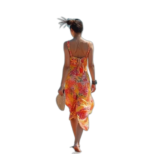 dress, colorful, neon, woman, walks, along, beach transparent PNG cut-out