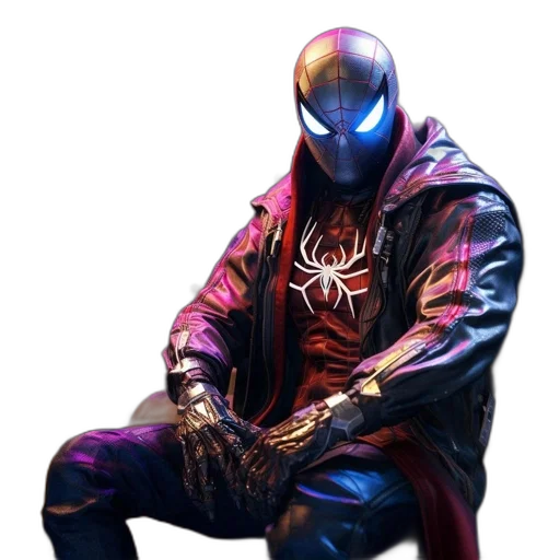 jacket, mask, weapon, concept art, comic book art, cyberpunk, pixel art, dark transparent PNG cut-out