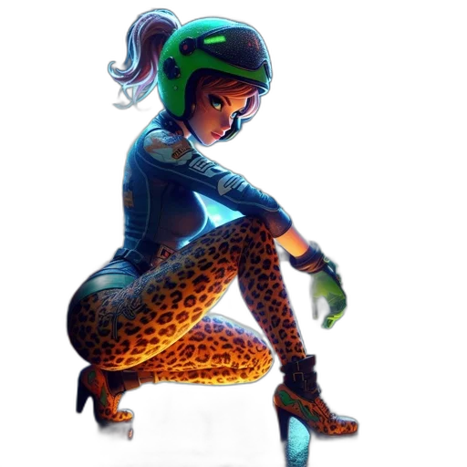 robot, concept art, 3d render, pixel art, fantasy art, green, neon, woman transparent PNG cut-out