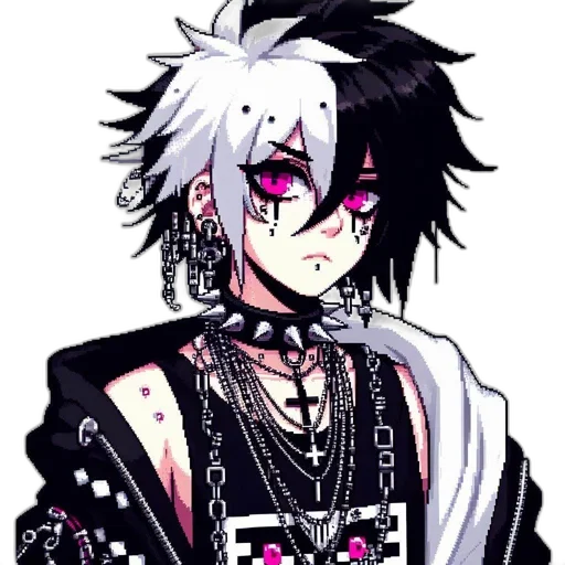 creature, jacket, mask, jewelry, cyberpunk, pixel art, anime, cartoon transparent PNG cut-out