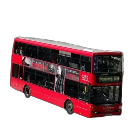3d render, photorealistic, concept art, red, double-decker, bus, advertisement, taken transparent PNG cut-out