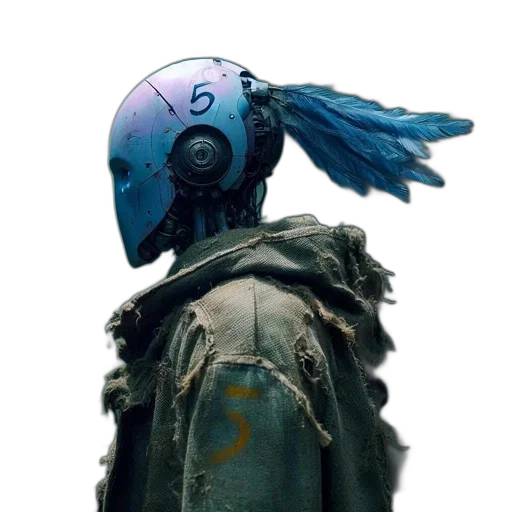 mask, jacket, robot, creature, cyberpunk, concept art, 3d render, fantasy art transparent PNG cut-out