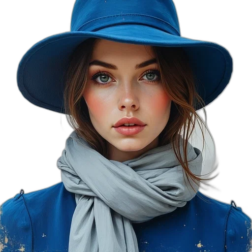 hat, face, jacket, jewelry, photorealistic, oil painting, fantasy art, watercolor transparent PNG cut-out