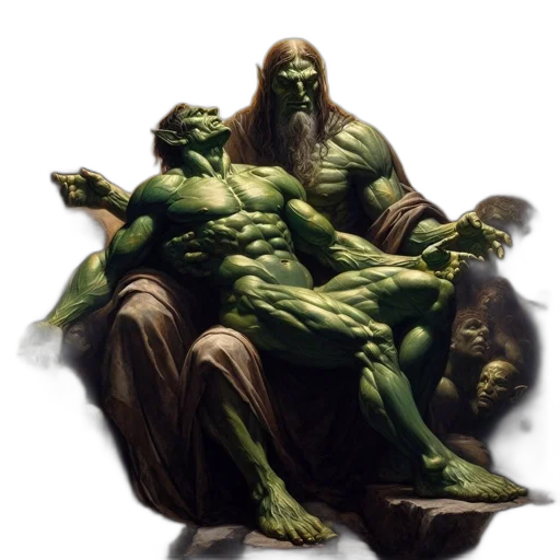 creature, concept art, fantasy art, comic book art, photorealistic, green, two, large transparent PNG cut-out