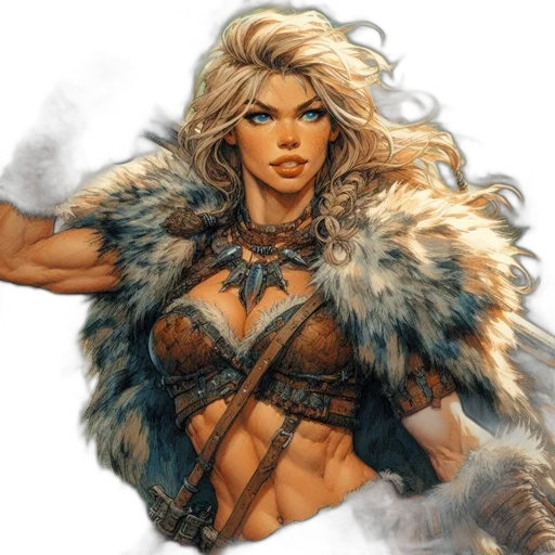 fantasy art, comic book art, concept art, photorealistic, earth tones, blonde, warrior, dressed transparent PNG cut-out