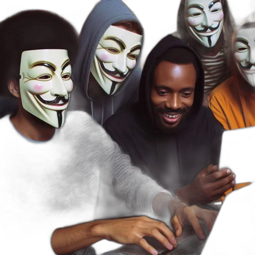 mask, four, people, masks, gather, around, laptop, wear transparent PNG cut-out