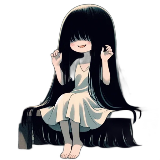 hair, dress, mask, creature, anime, pixel art, concept art, cartoon transparent PNG cut-out
