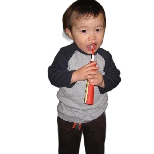 staff, bottle, weapon, toddler, brushes, his, teeth, red transparent PNG cut-out