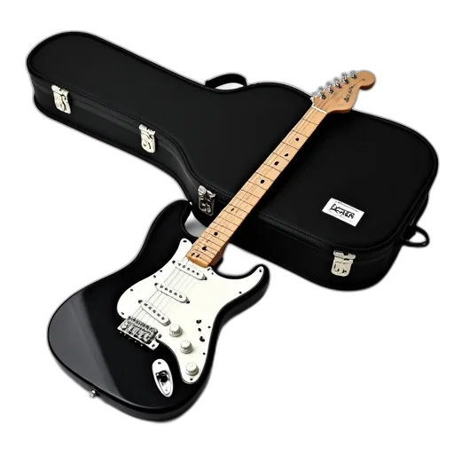 black, electric, guitar, white, pickguard, headstock, lying, surface transparent PNG cut-out