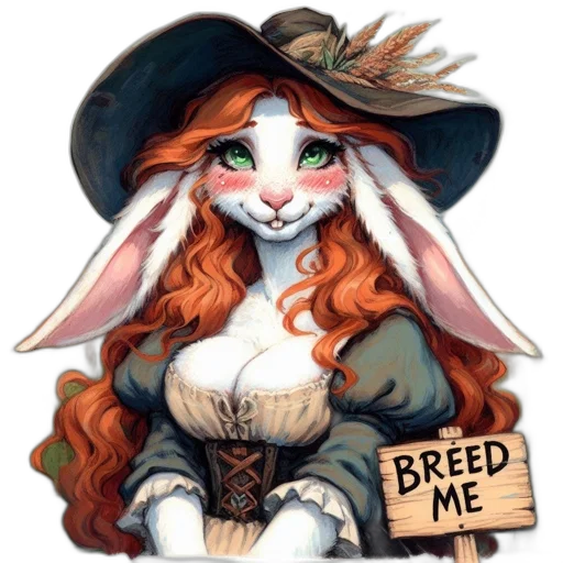 dress, hat, fantasy art, concept art, pixel art, cartoon, anthropomorphic, rabbit-like transparent PNG cut-out
