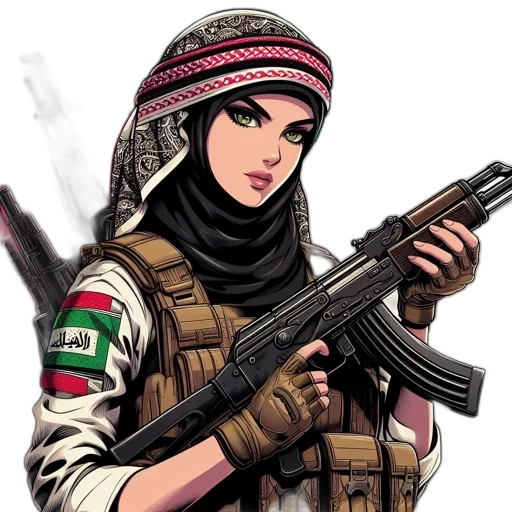 weapon, comic book art, concept art, pixel art, cartoon, intensely, focused, woman transparent PNG cut-out